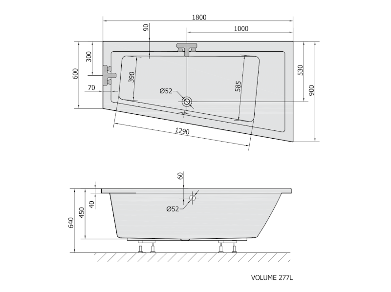 ANDRA R asymetrická vana 180x90x45cm, bílá 78771