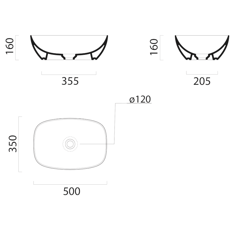 NUBES keramické umyvadlo na desku 50x35cm, cenere mat 978417