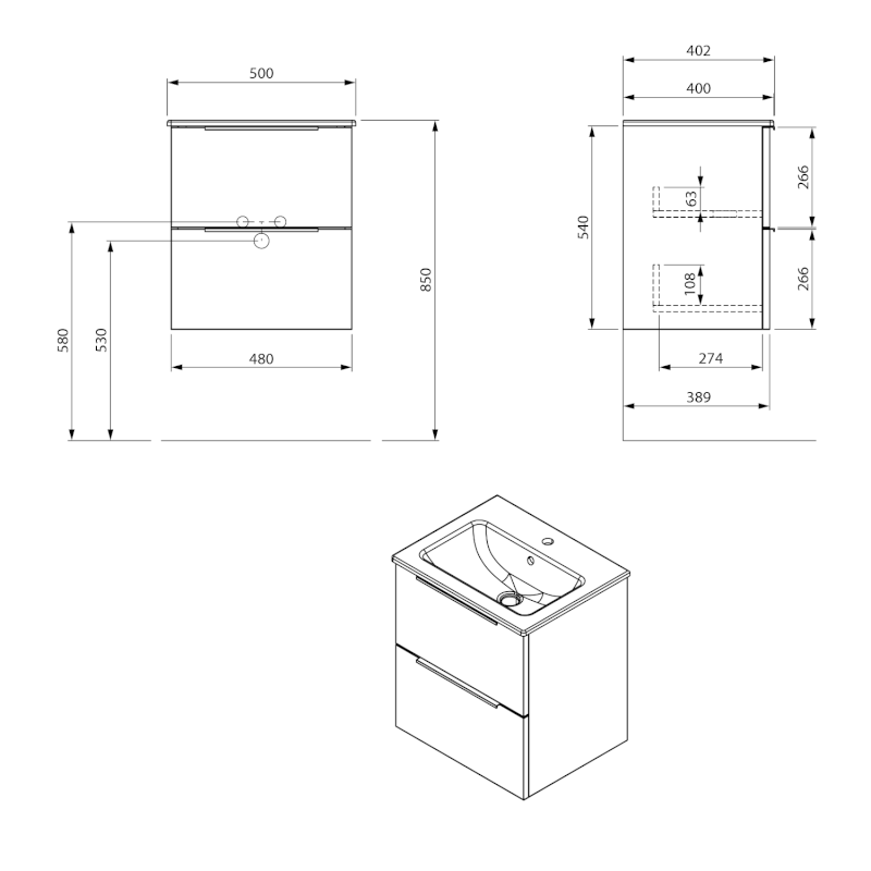 CIRASA umyvadlová skříňka 48x54x39cm, dub alabama CR492-2222