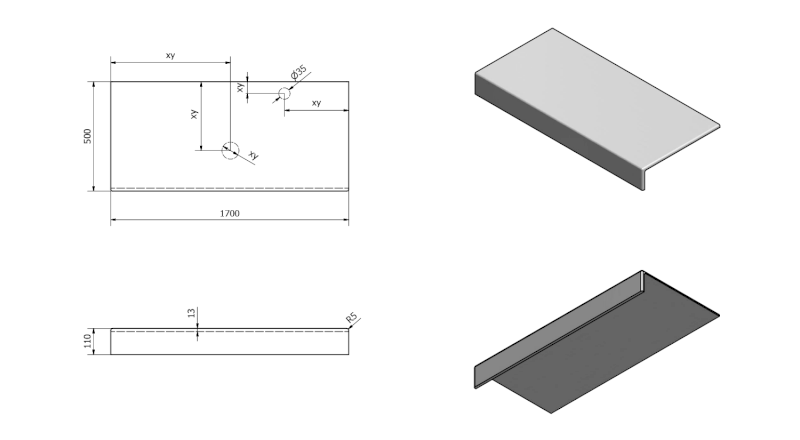 TAILOR rockstone deska 170x50 cm, provedení límce F TR170F