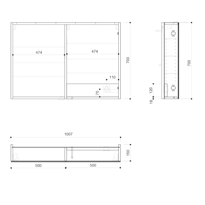 LINEX galerka s LED osvětlením, 100x70x15cm, dub alabama LX100-0022