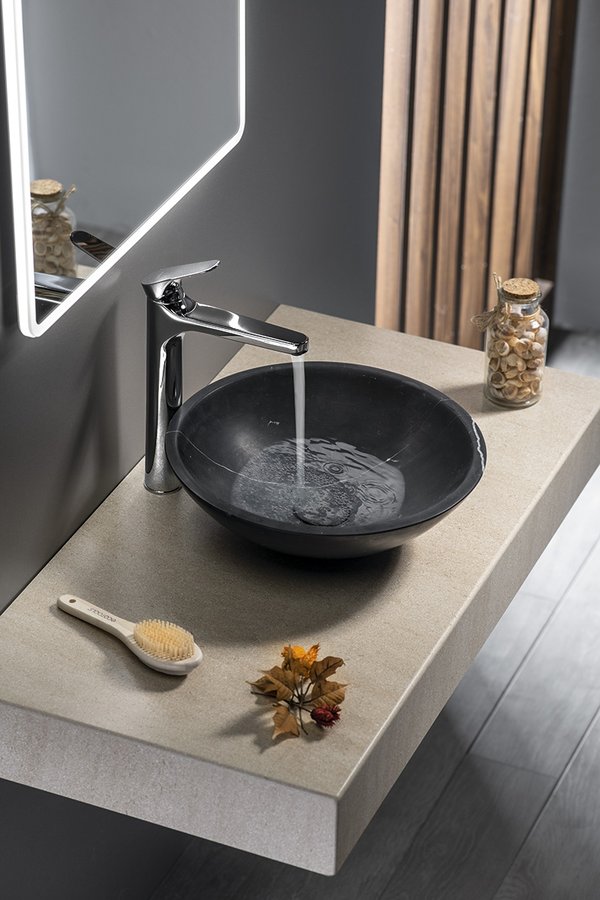 BLOK kamenné umyvadlo na desku Ø 40cm, matný černý Marquin 2401-35