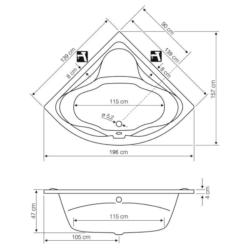 DUNAJ rohová vana 140x140x48cm, bílá G1340