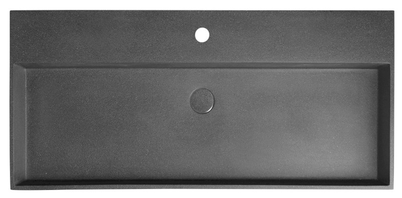 QUADRADO betonové umyvadlo včetně výpusti, 96x44cm, černý granit AR466