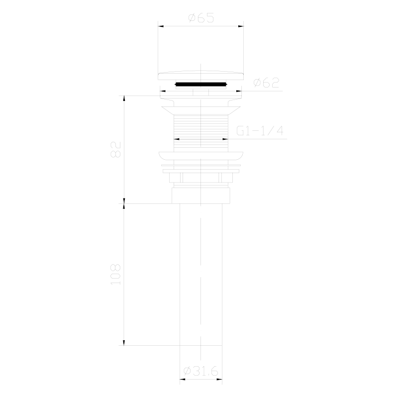 THIN umyvadlová výpust 5/4“, click-clack, Rockstone zátka, bílá mat WN721