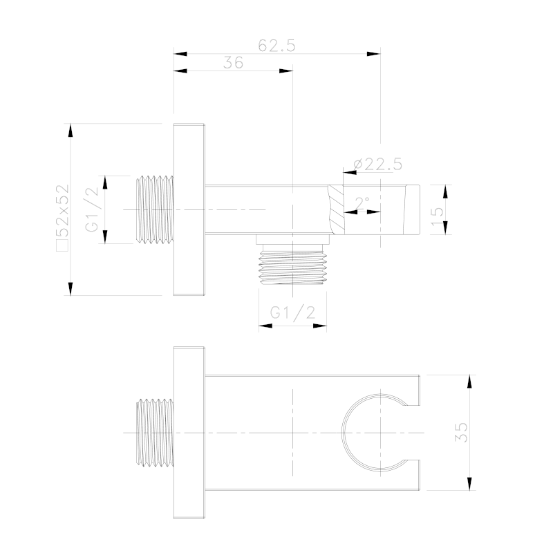 Držák sprchy hranatý, pevný, s vyústěním, zlato mat AQ591GB