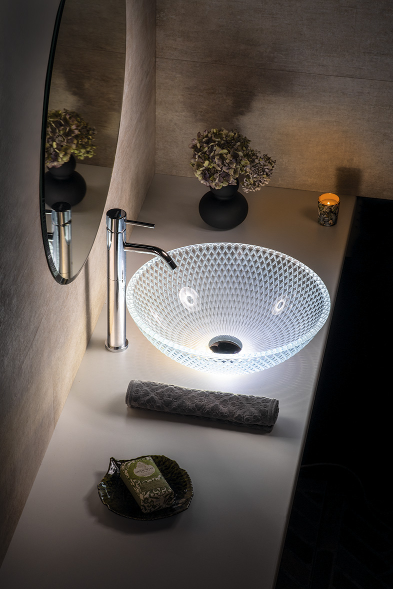 PUKETA skleněné gravírované umyvadlo na desku Ø 42cm, čirá TY165