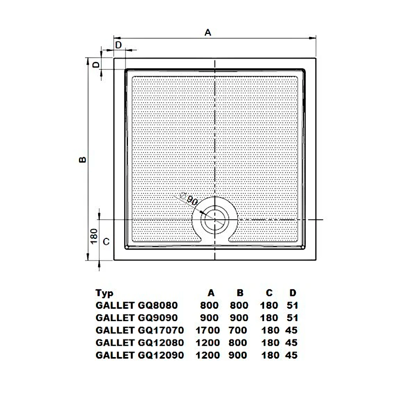 GALLET sprchová vanička z litého mramoru, čtverec 80x80cm GQ8080