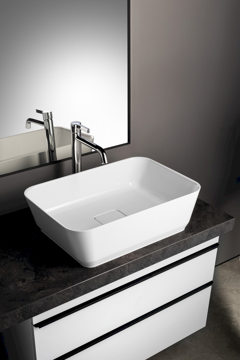 BANERA SQUARE umyvadlo na desku, litý mramor, 50x36cm, bílá 14596