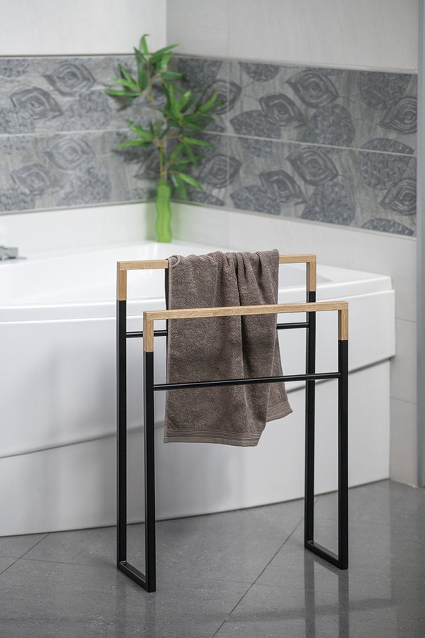SKA stojan na ručníky 550x800x200mm, černá mat/dub SKA308