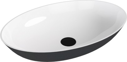 BANERA OVAL umyvadlo na desku, litý mramor, 60x40cm, bílá/antracit mat 14397.52