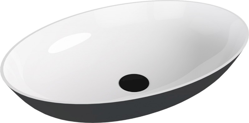 BANERA OVAL umyvadlo na desku, litý mramor, 60x40cm, bílá/antracit mat 14397.52
