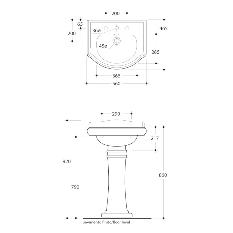 RETRO keramické umyvadlo 55x45cm, 3 otvory, bílá 104501-3