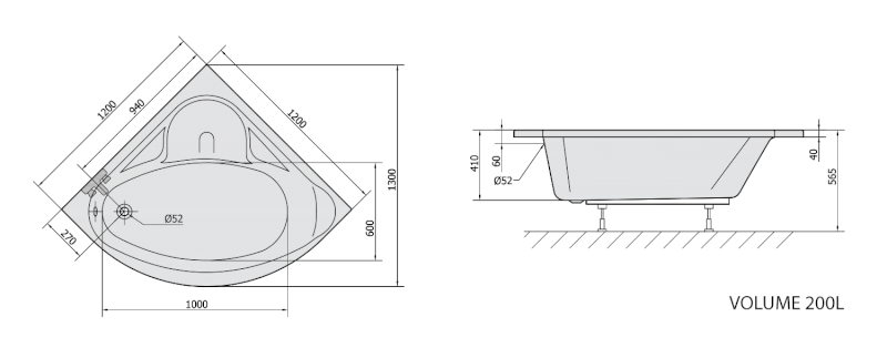 NILA rohová vana 120x120x41cm, bílá 10111