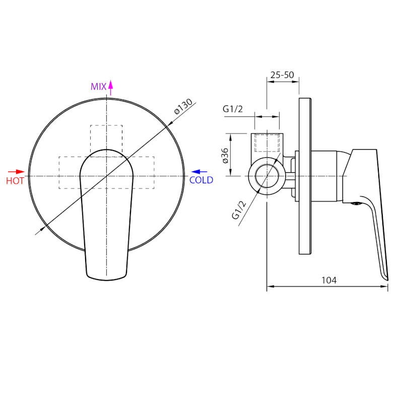 LOTTA podomítková sprchová baterie, 1 výstup, černá mat LT741B