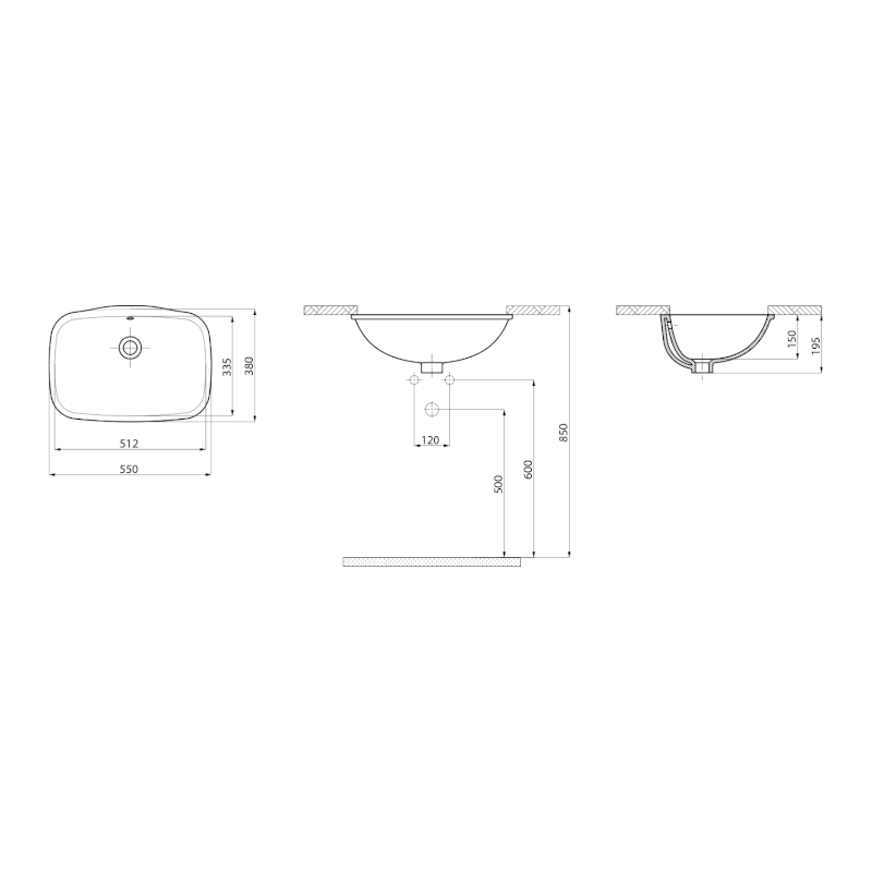 NUVO keramické umyvadlo pod desku, 55x38cm, bílá 50354