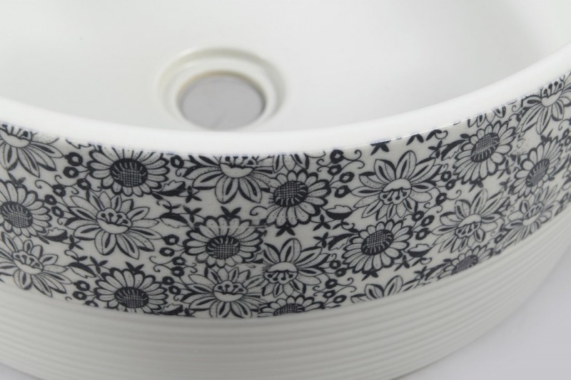 PRIORI keramické umyvadlo na desku, Ø 41 cm, bílá s modrým vzorem PI027