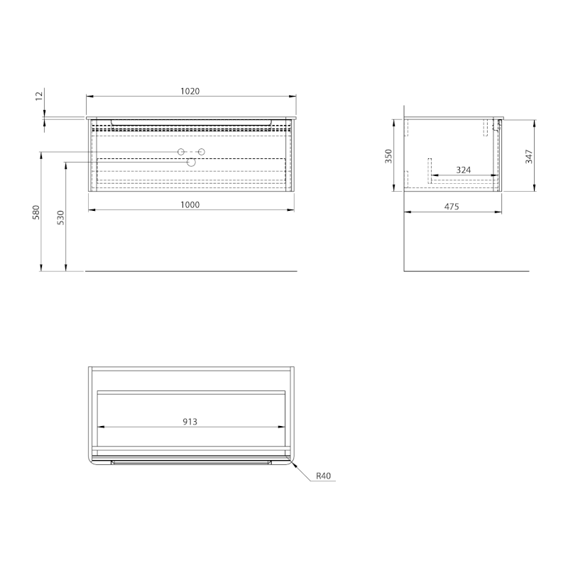 KERALA umyvadlová skříňka 100x35x47,5cm, 1x zásuvka, antracit matný KR100-3434
