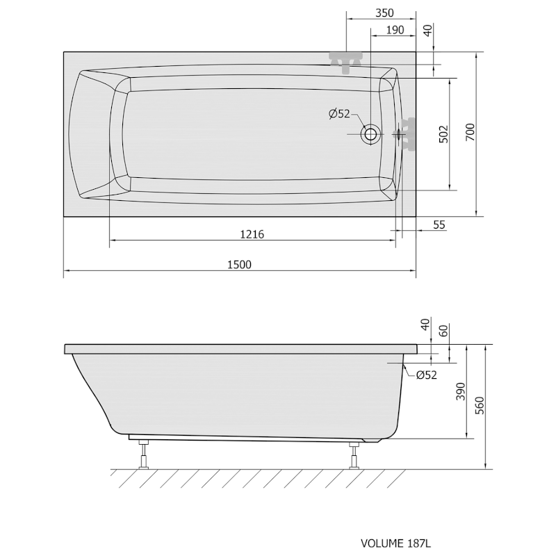 LILY obdélníková vana 150x70x39cm, bílá 72273