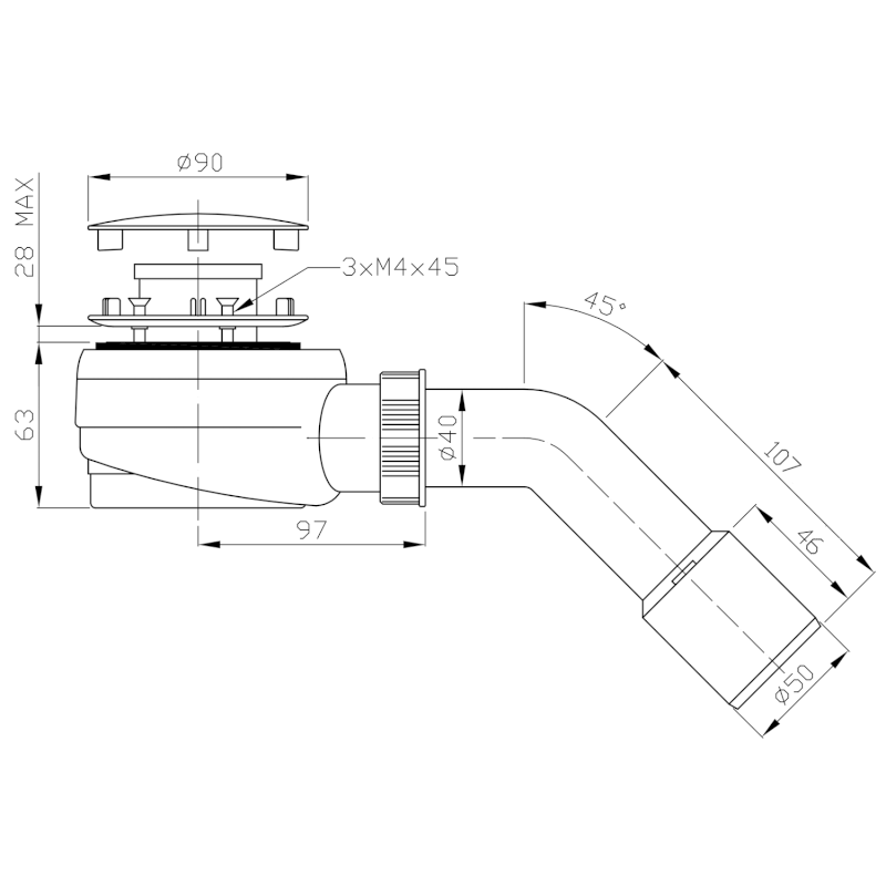 Vaničkový sifon nízký, průměr 60mm, DN40/50, krytka nerez lesk 162.640.3