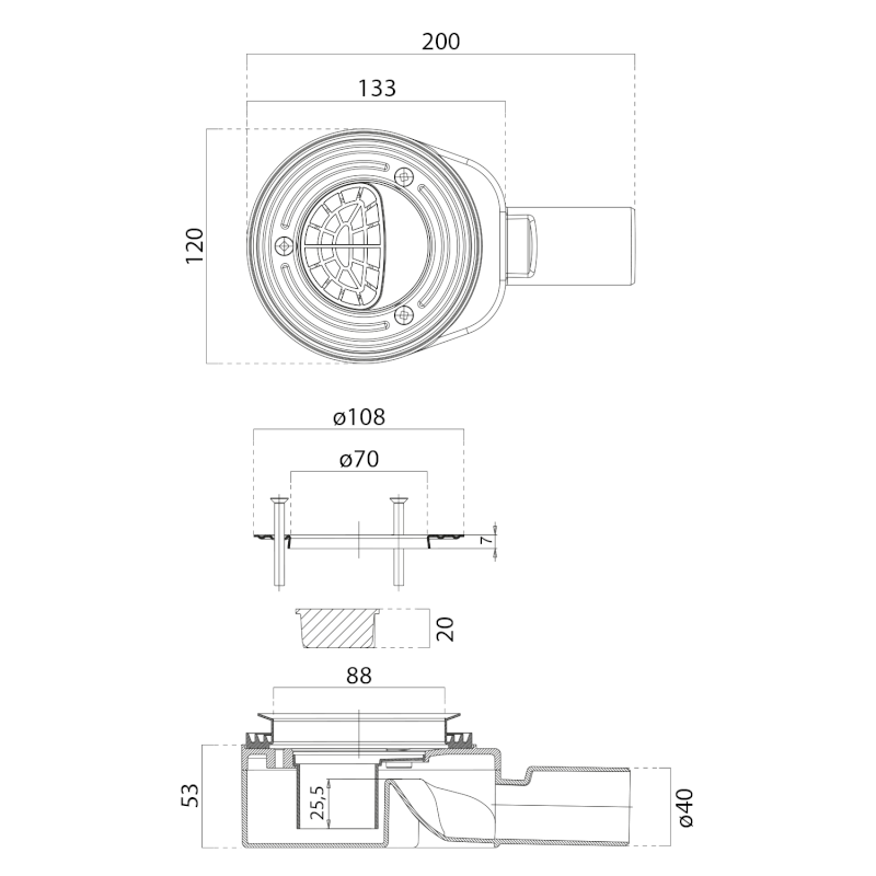 Vaničkový sifon, průměr 90mm, DN40, nízký, krytka bílá mat PILDSR209