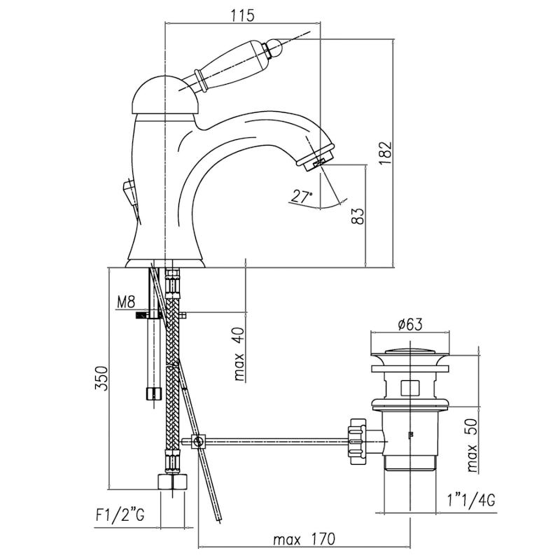 KIRKÉ WHITE stojánková umyvadlová baterie s výpustí, bílá páčka, zlato KI02BZ