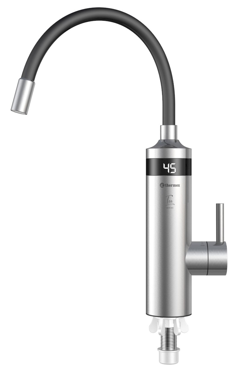 TON elektrická vodovodní baterie s průtokovým ohřívačem vody, flexi ramínko, 230V, 3kW, černá/nerez 211085