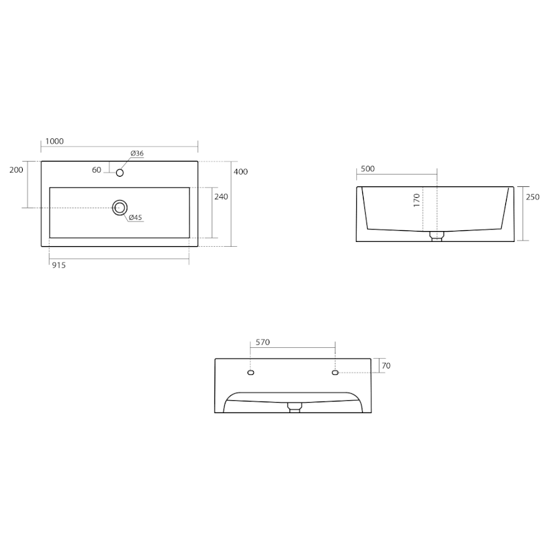 KANAAL keramické umyvadlo 100x40cm, černá mat 574331