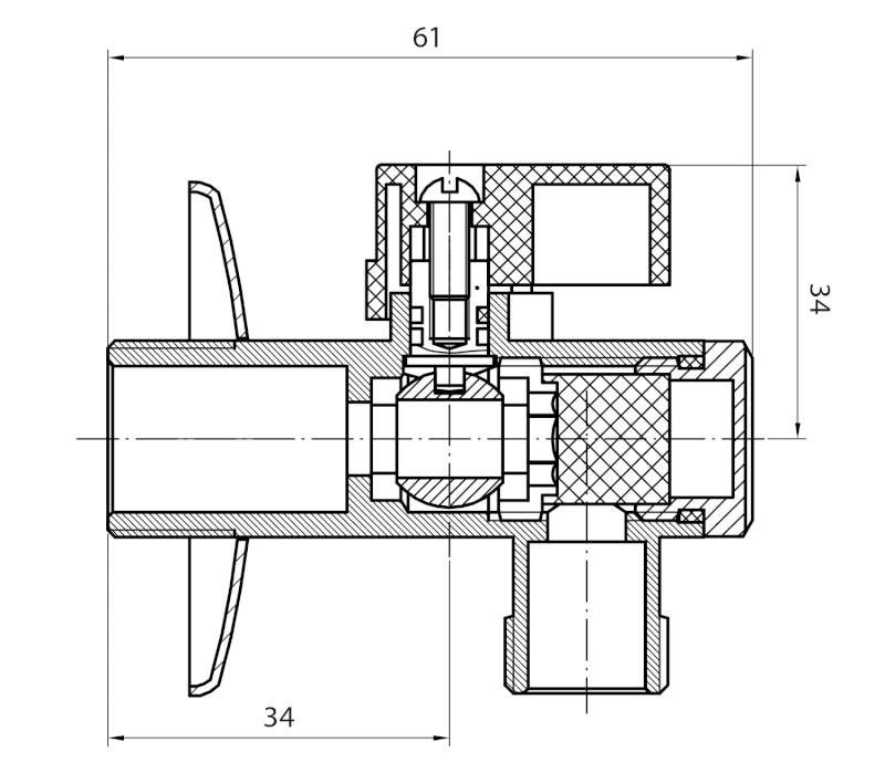 Rohový kulový ventil 1/2