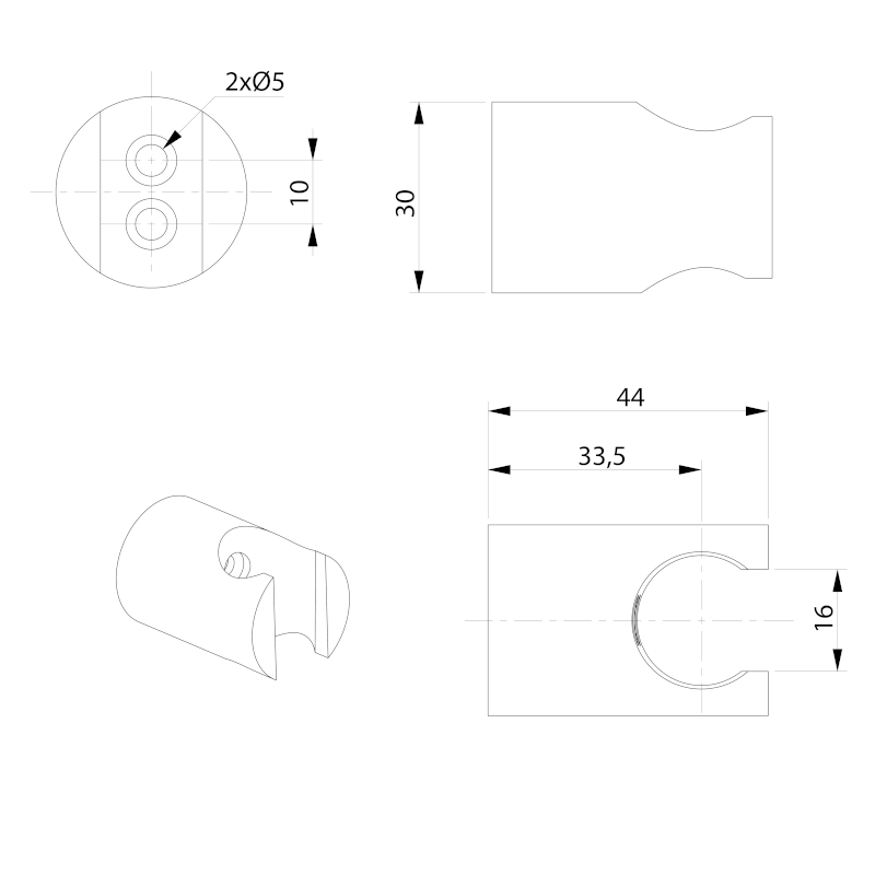 Držák sprchy kulatý, pevný, zlato mat 1205-15GB