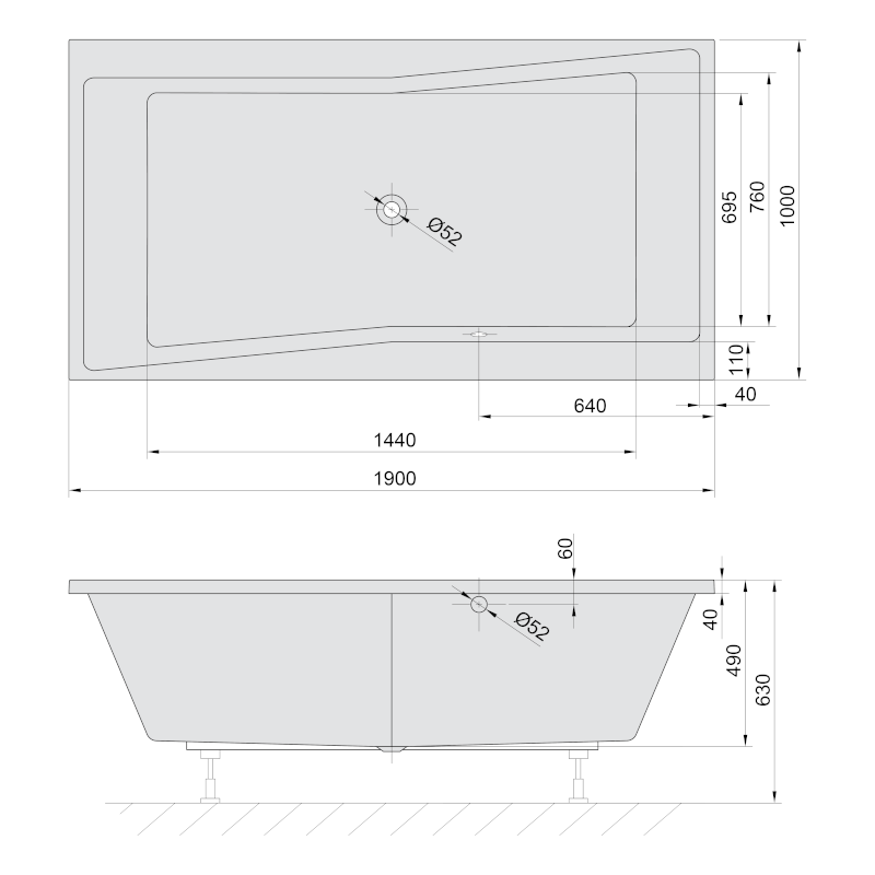 QUEST obdélníková vana 190x100x49cm, bílá 78531