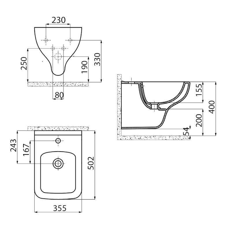 BENE bidet závěsný, 35,5x50 cm, bílá BN510