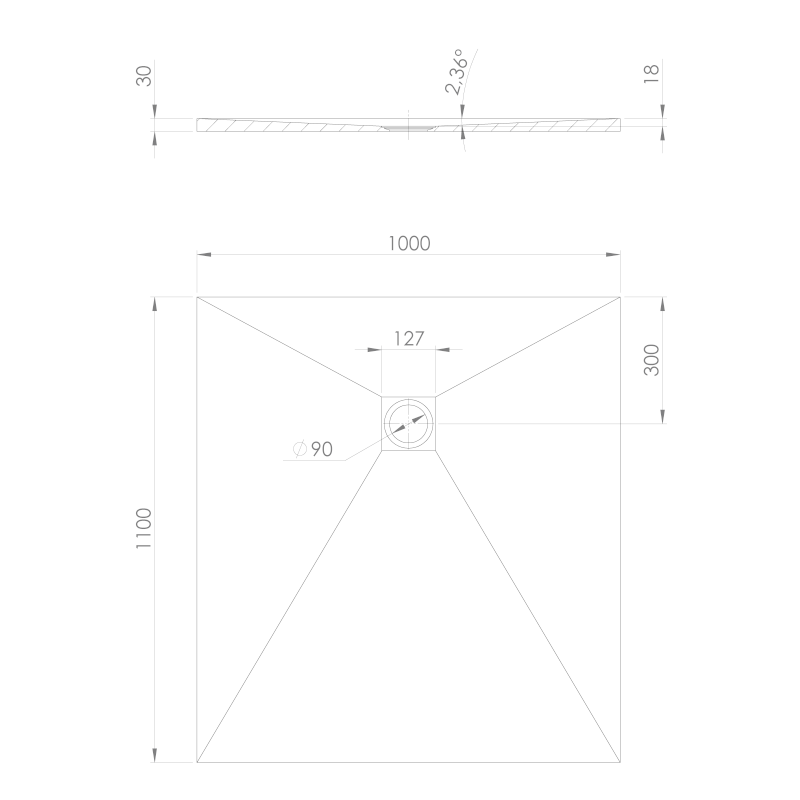 TRENECA vanička z litého mramoru s možností úpravy rozměru, 110x100cm, šedá mat 84312.31