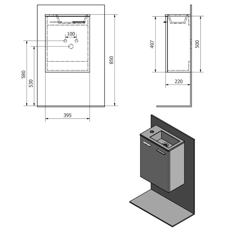 ZOJA umyvadlová skříňka 39,5x50x22cm, dub platin 51049DP