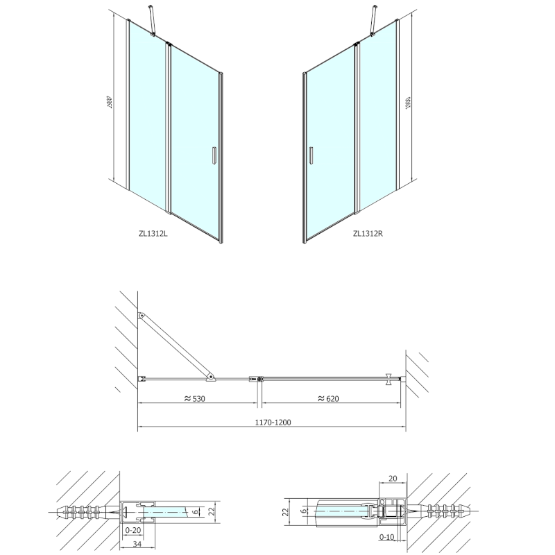 ZOOM sprchové dveře 1200mm, čiré sklo ZL1312
