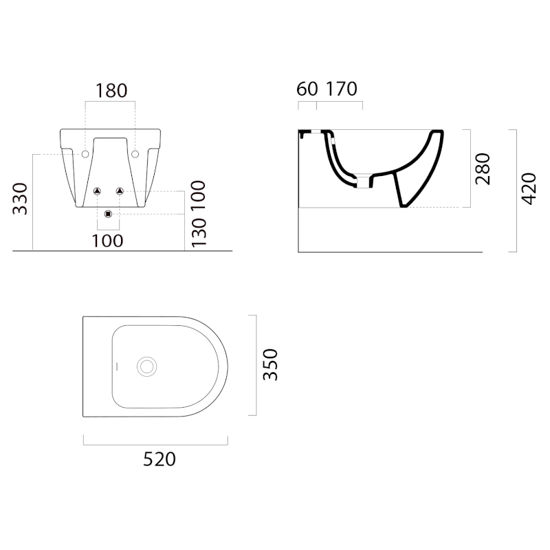 TONO bidet závěsný, 35x52cm, bílá ExtraGlaze 9164111