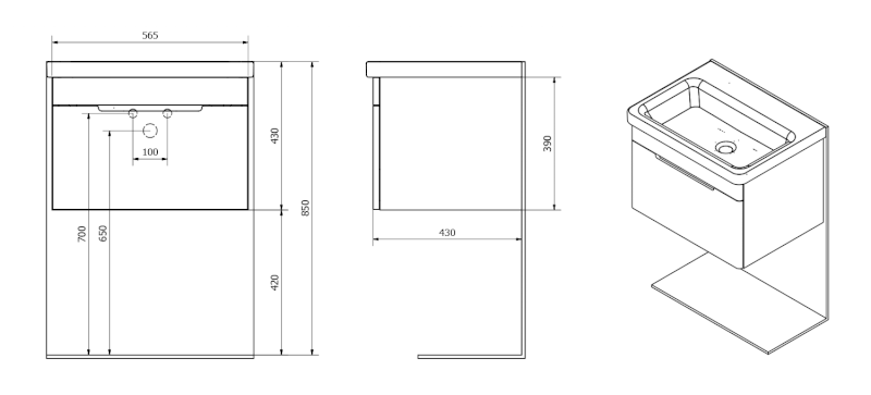 ELLA umyvadlová skříňka 56,5x39x43cm, bílá EL060-3030