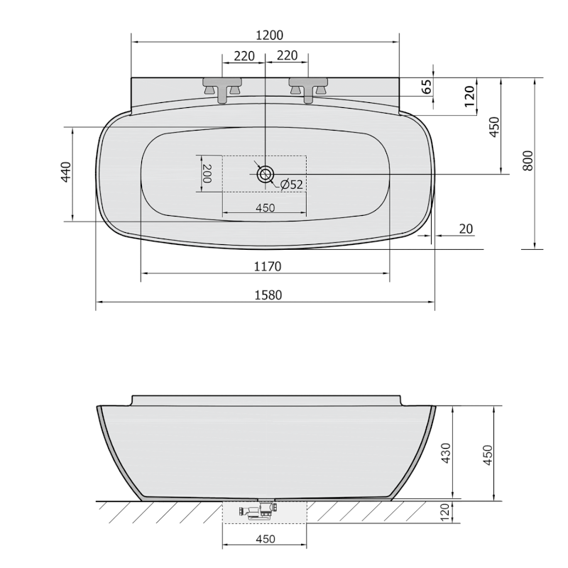NIGRA volně stojící vana litý mramor 158x80x45cm, černá/bílá 72975