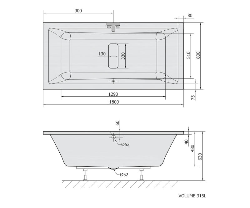 MARLENE obdélníková vana 180x80x48cm, bílá 72034