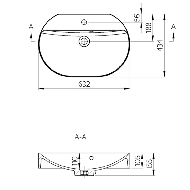 HELEN umyvadlo na desku, litý mramor, 63x43cm, bílá HE063