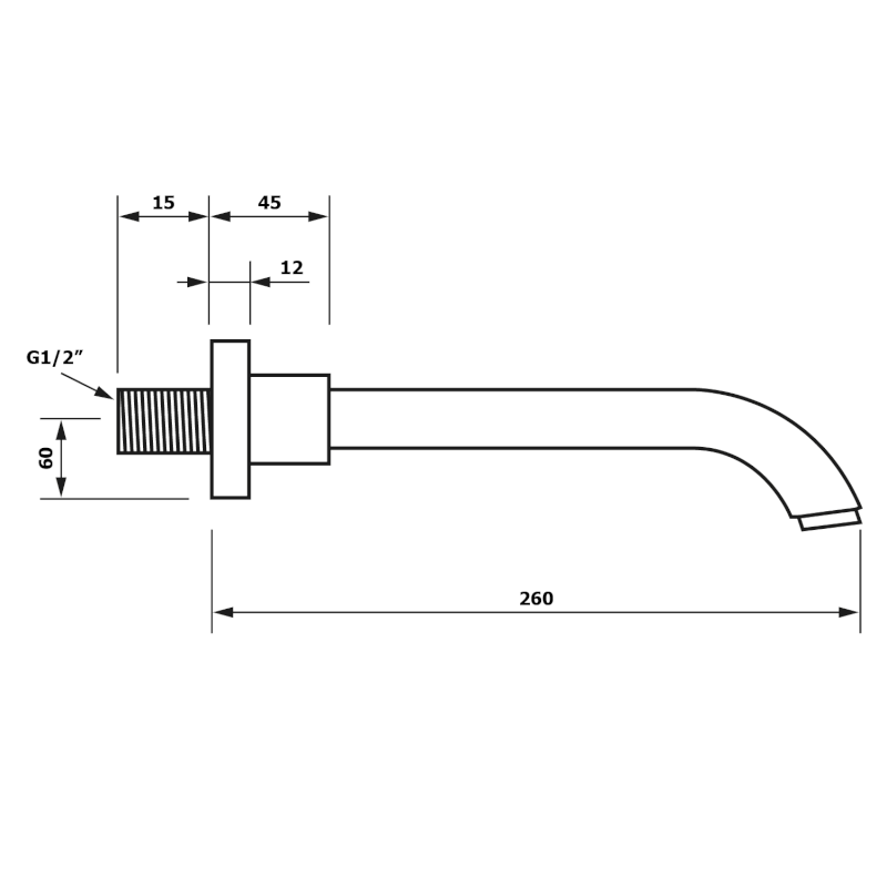 Nástěnná výtoková hubice, 260mm, chrom CR260CRO