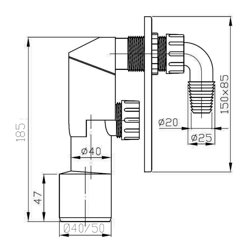 Podomítkový pračkový sifon, 2 přípojky, DN40/50, nerez lesk 168.452.3