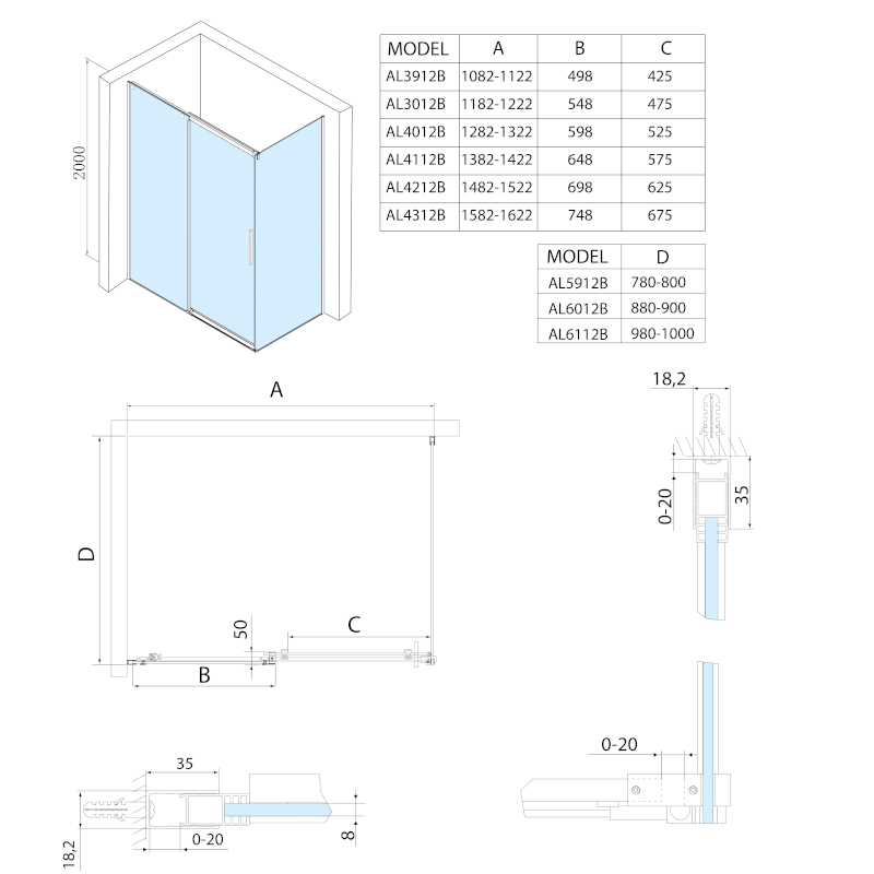 ALTIS BLACK posuvné dveře 1470-1510mm, výška 2000mm, čiré sklo AL4212B