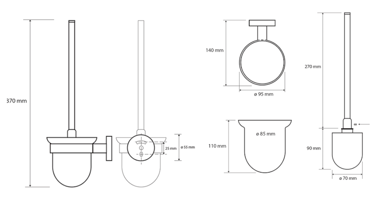X-ROUND BLACK WC štětka závěsná, mléčné sklo, černá mat XR303B
