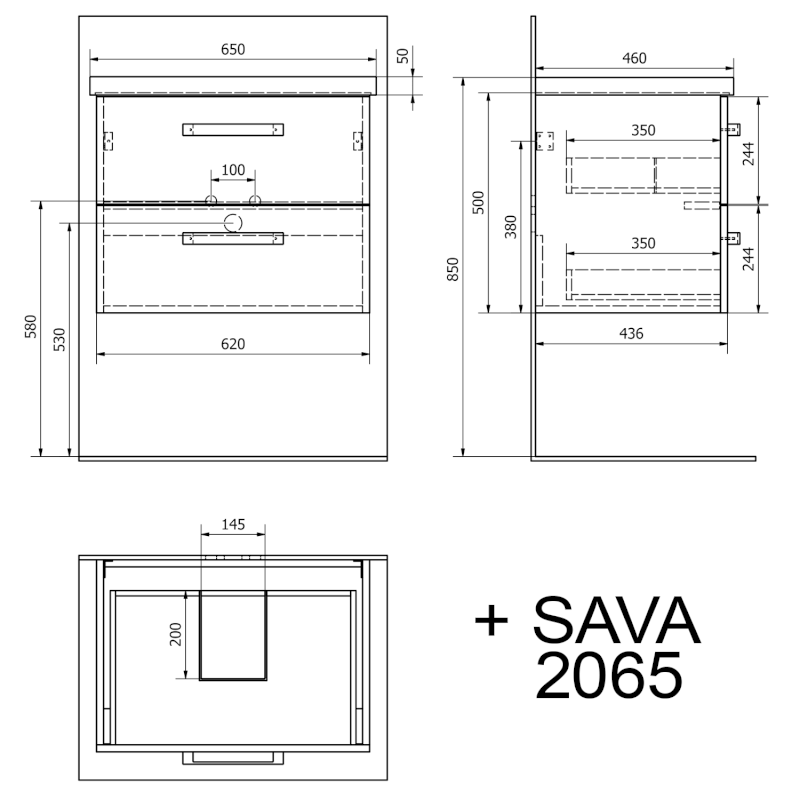 VEGA umyvadlová skříňka 62x50x43,6cm, 2x zásuvka, bílá VG064