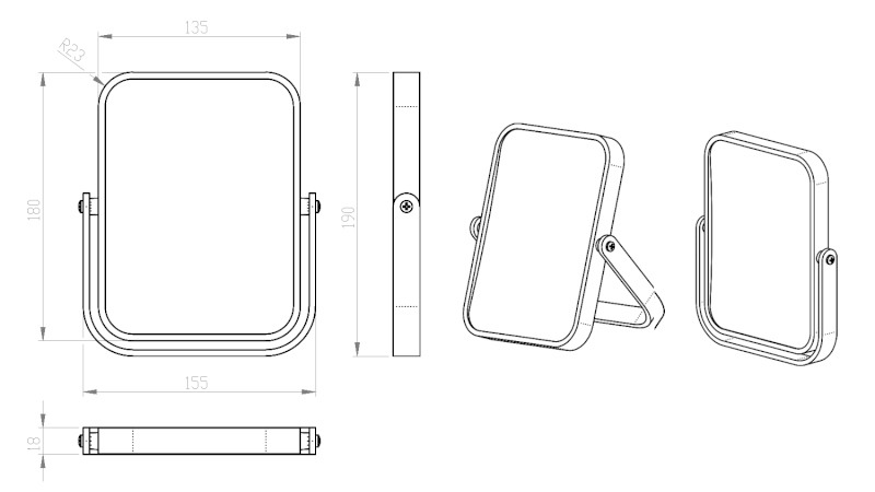 ELENA kosmetické zrcátko na postavení, 180x135mm, oboustranné, bílá CO2022