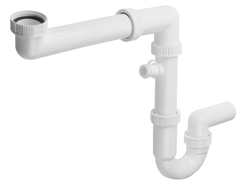 Dřezový sifon šetřící místo s odbočkou 6/4