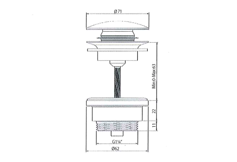 Umyvadlová výpust 5/4“, click-clack, keramická zátka, 5-63mm, bílá WEH060