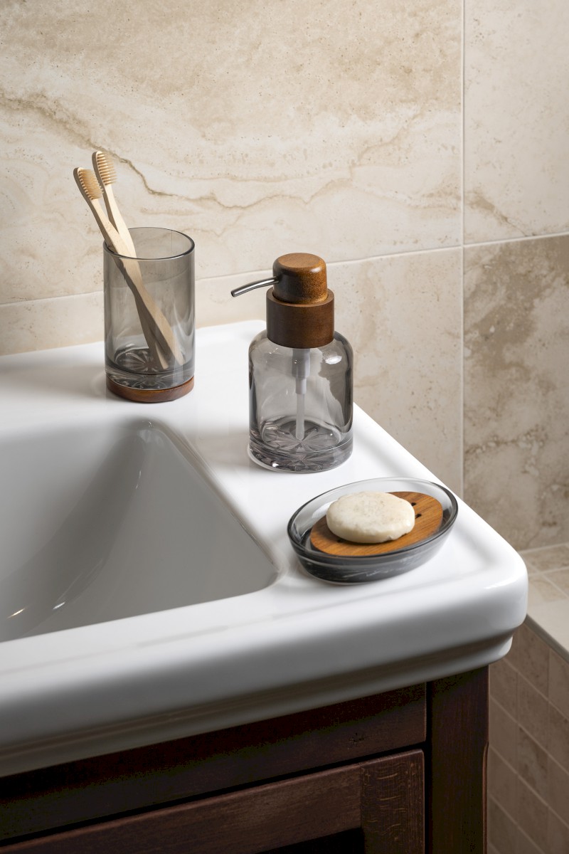 FIGO sklenka na postavení, kouřové sklo/dřevo 08398