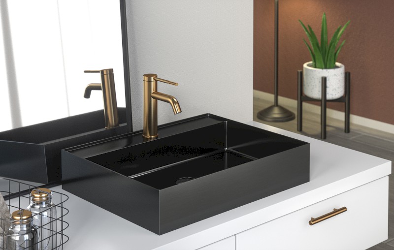 AURUM nerezové nástěnné umyvadlo, 55x42cm, včetně výpusti, gun metal AU102